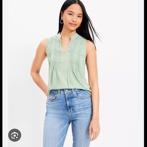 LOFT Mint Green V-Neck mixed media Blouse